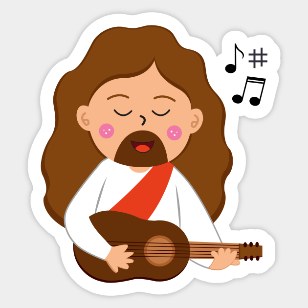 Jesus playing guitar Jesus Sticker TeePublic